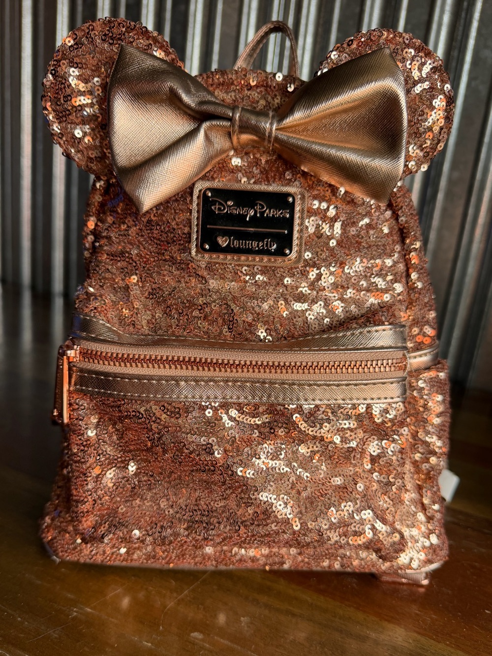 Disney Parks Loungefly Minnie Mouse Rose Gold Sequin Bag